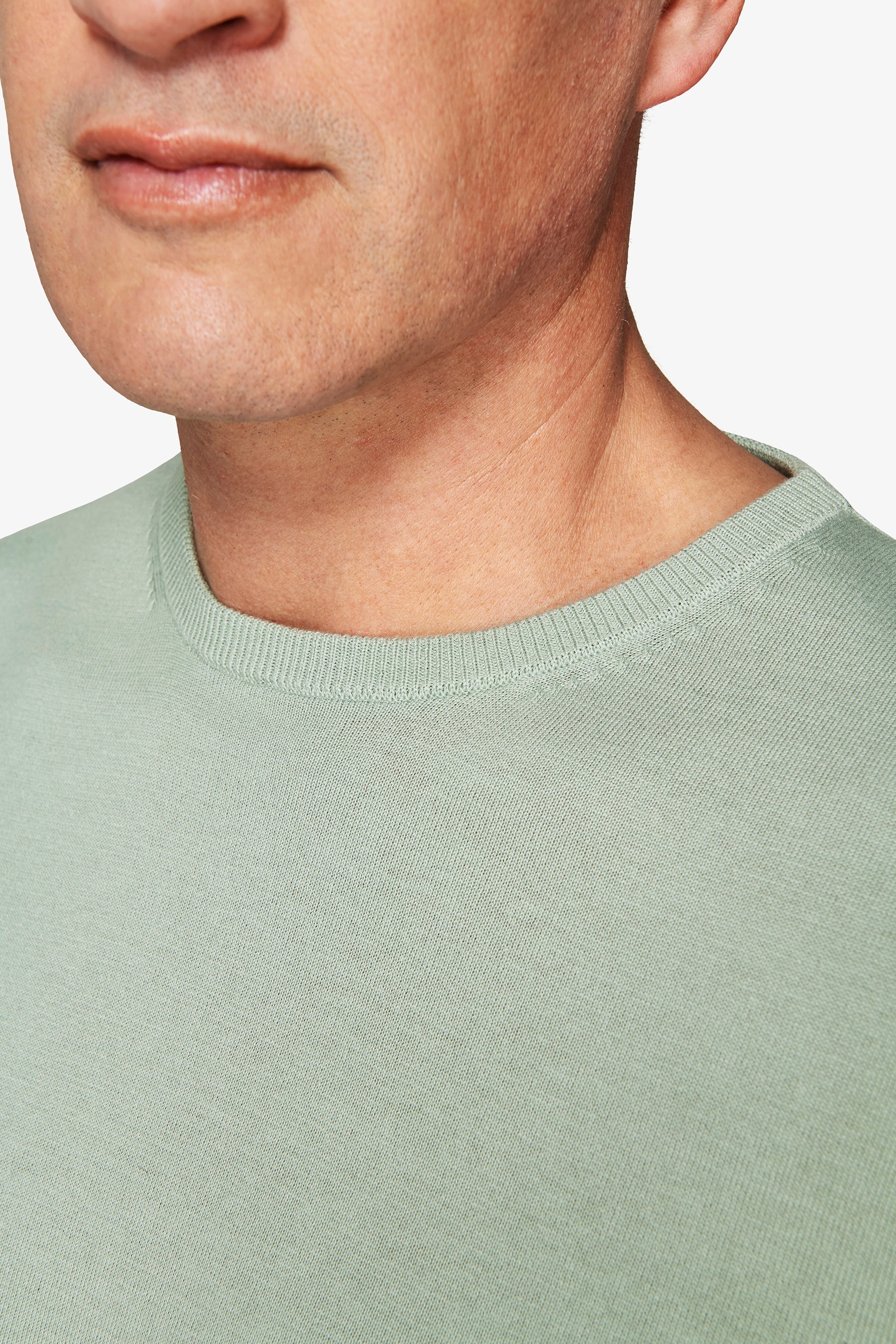 T-shirt in maglia basic in cotone verde chiaro-Dan John