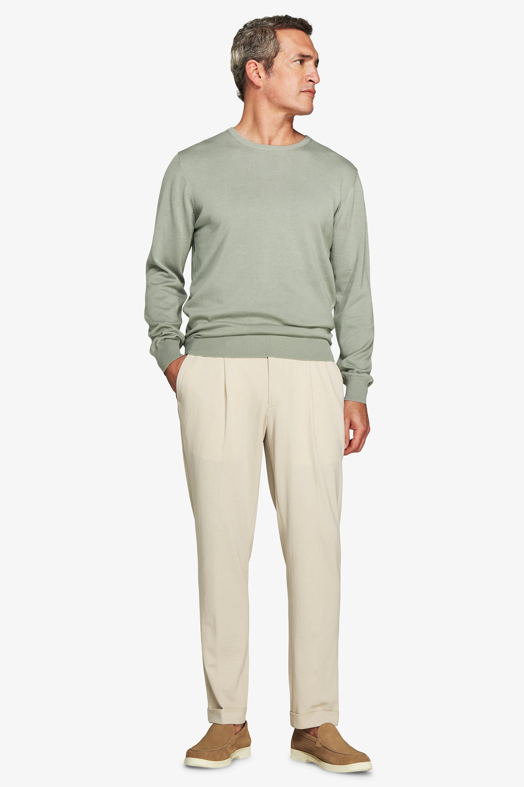 Maglia girocollo basic in cotone verde chiaro-Dan John