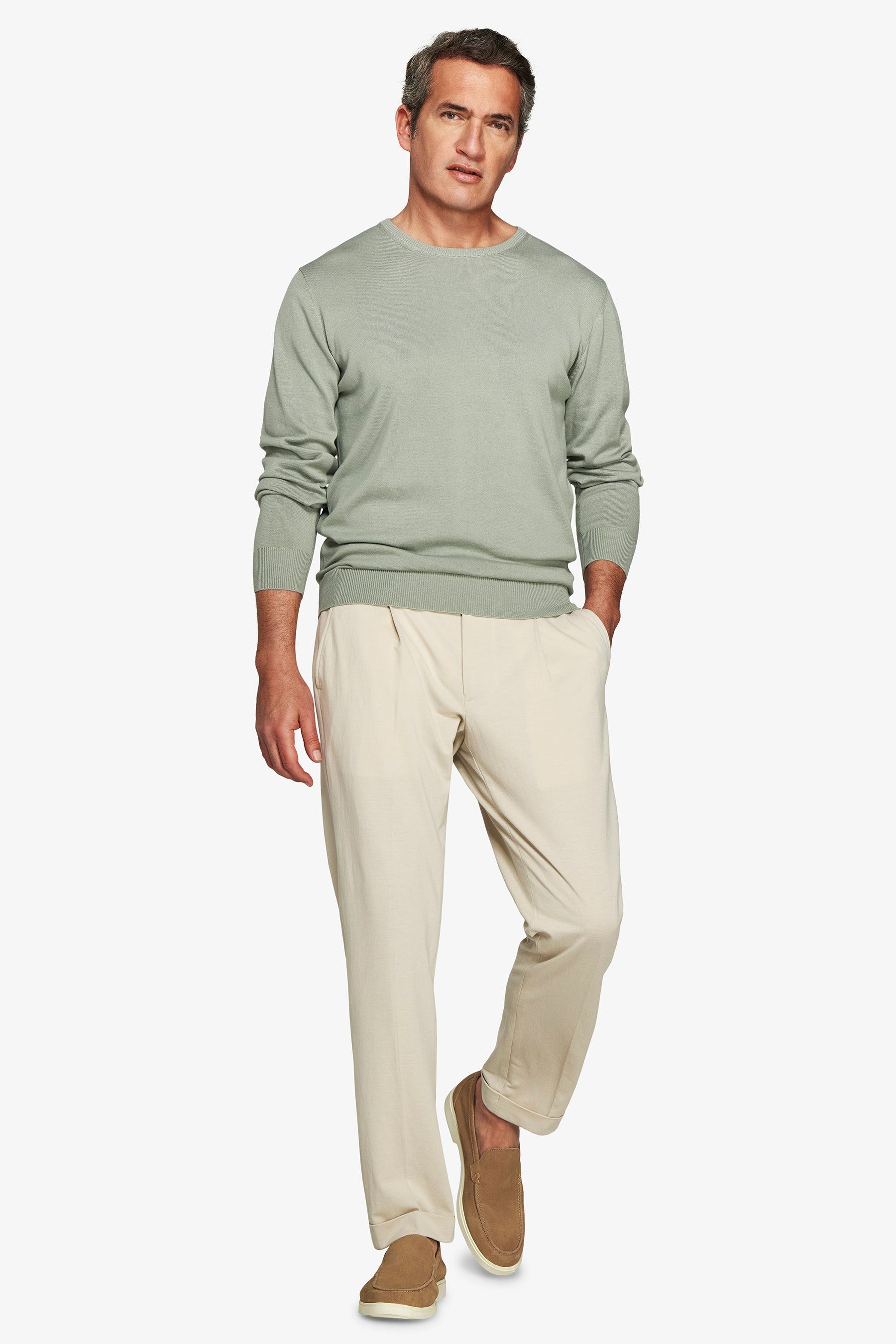 Maglia girocollo basic in cotone verde chiaro-Dan John