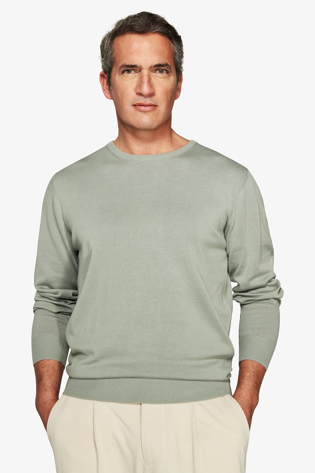 Maglia girocollo basic in cotone verde chiaro-Dan John