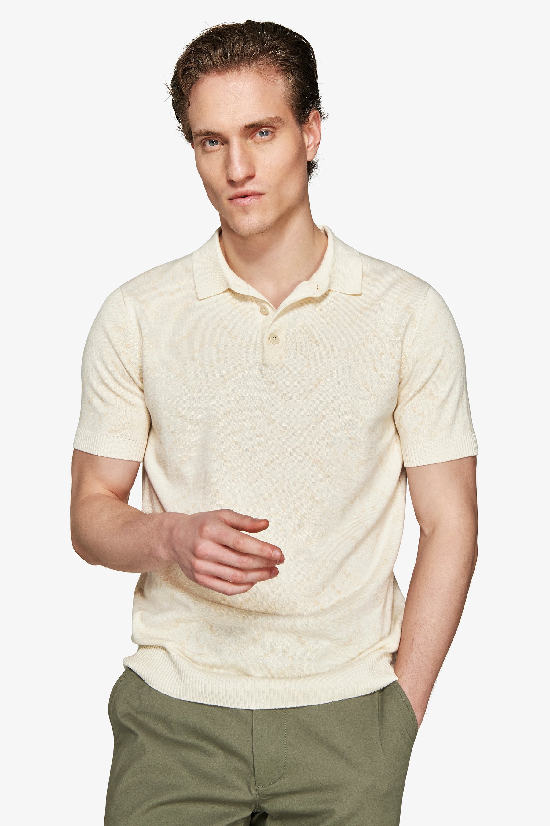 Polo in maglia stampa floreale sabbia-Dan John