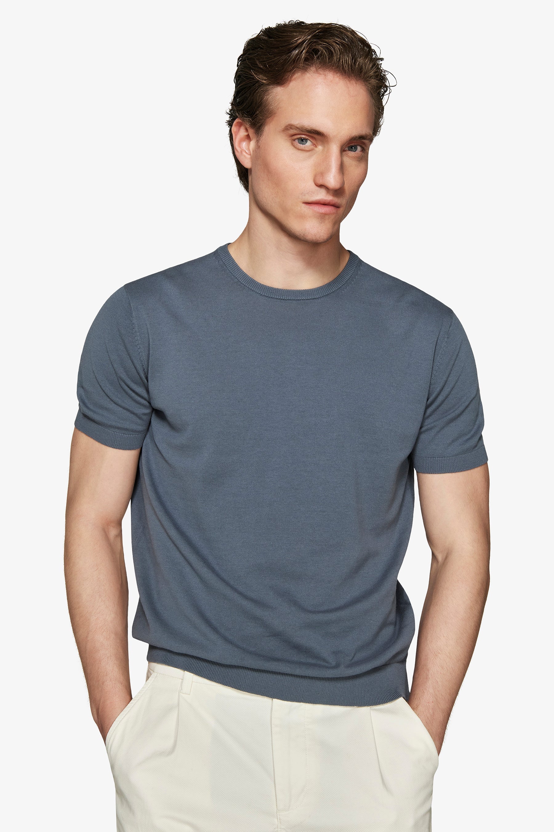 T-shirt in maglia basic in cotone avion-Dan John