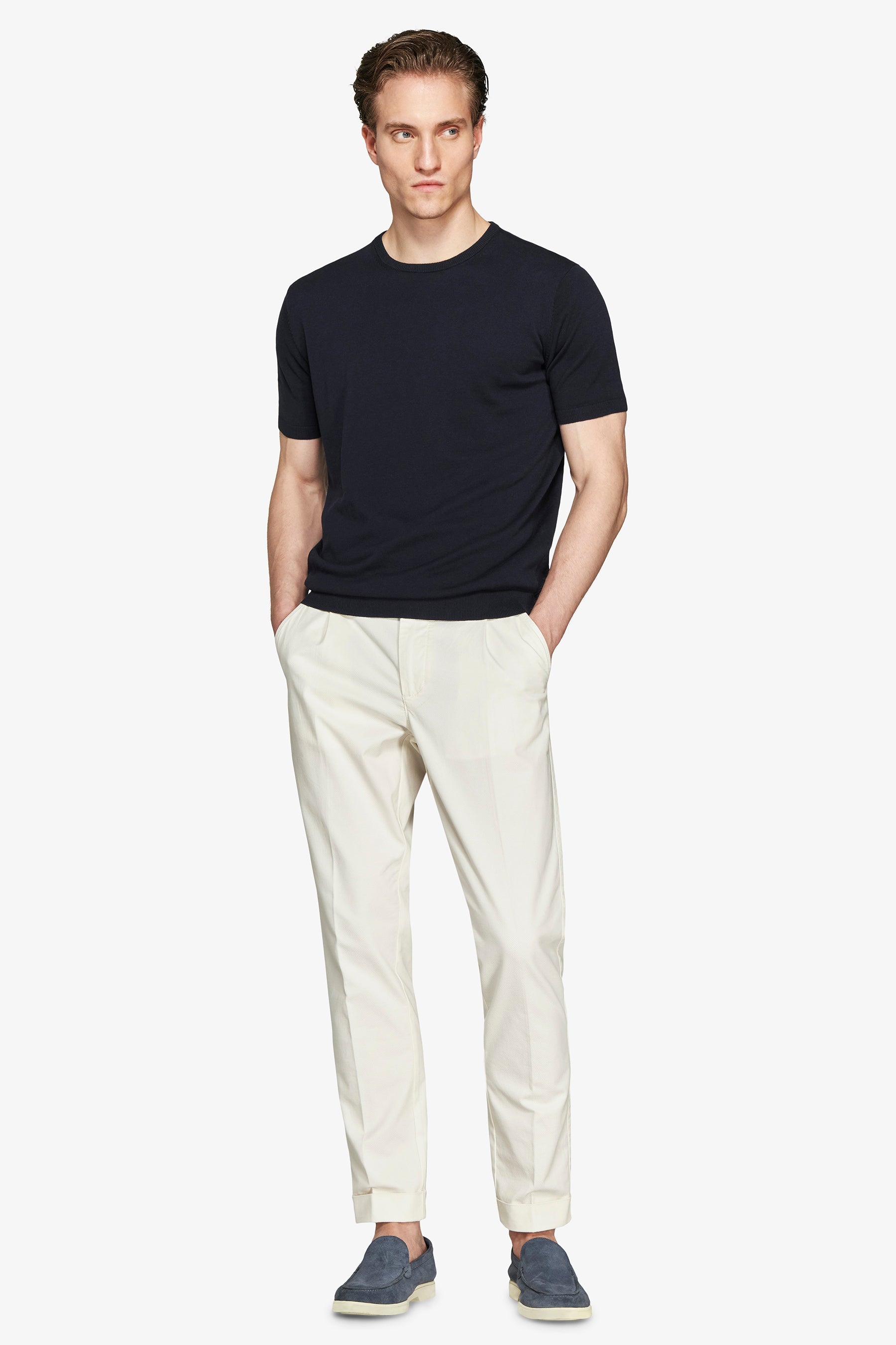 T-shirt in maglia basic in cotone blu-Dan John