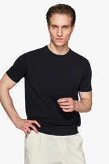 T-shirt in maglia basic in cotone blu-Dan John