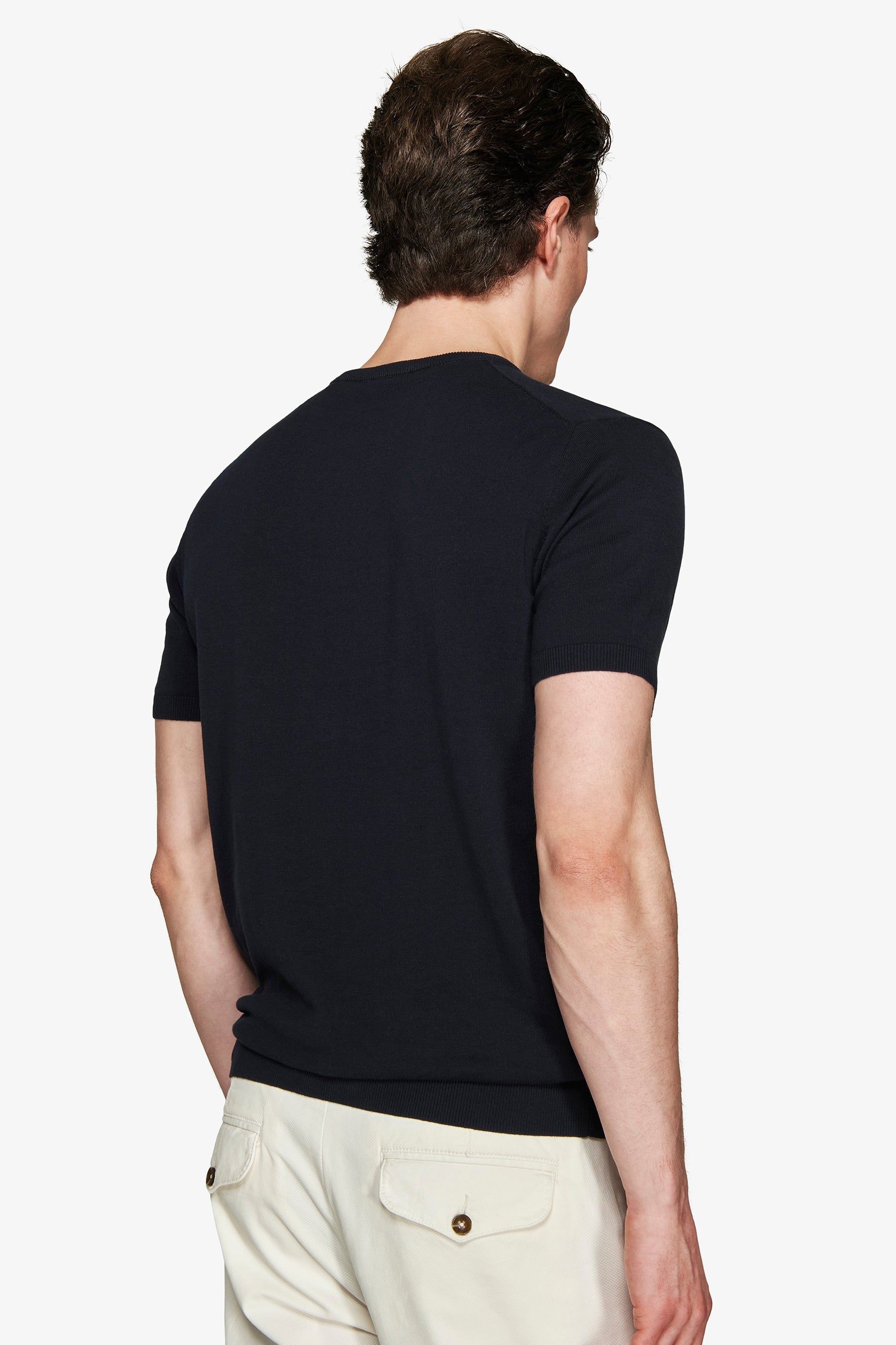 T-shirt in maglia basic in cotone blu-Dan John