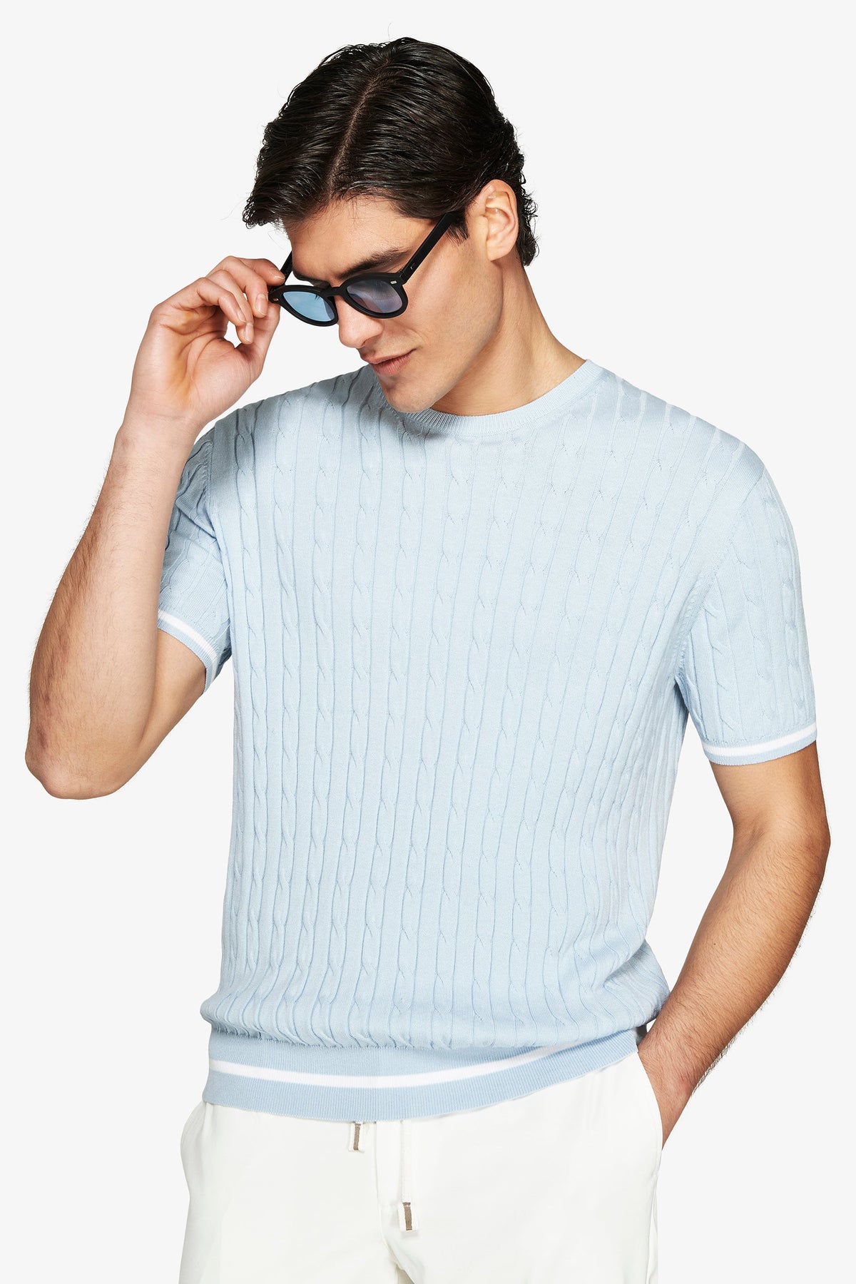 Maglia girocollo treccia celeste DNJ-Dan John