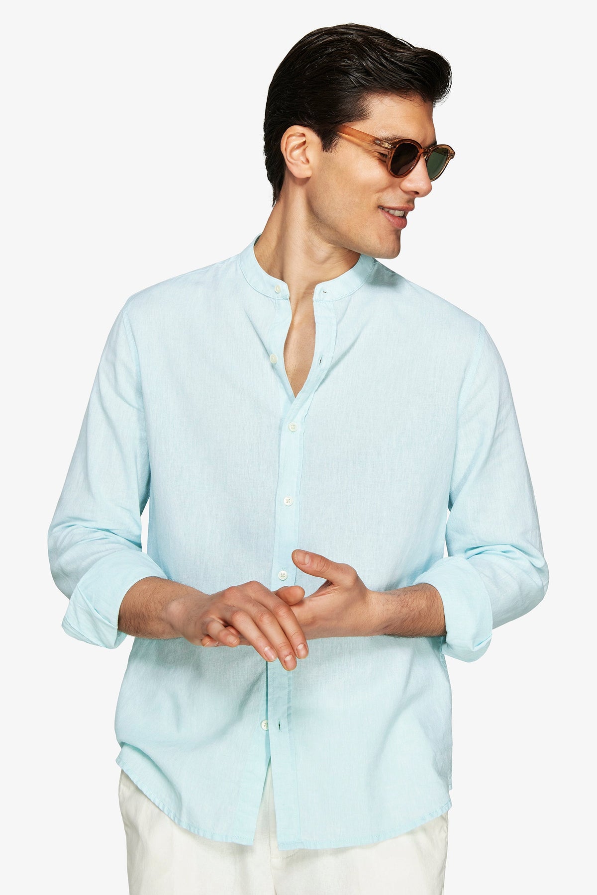 Korean mint linen blend shirt