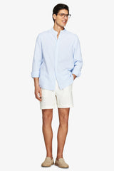 Light blue striped Korean linen blend shirt