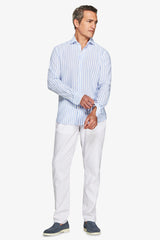 Camicia misto lino a righe celeste-Dan John