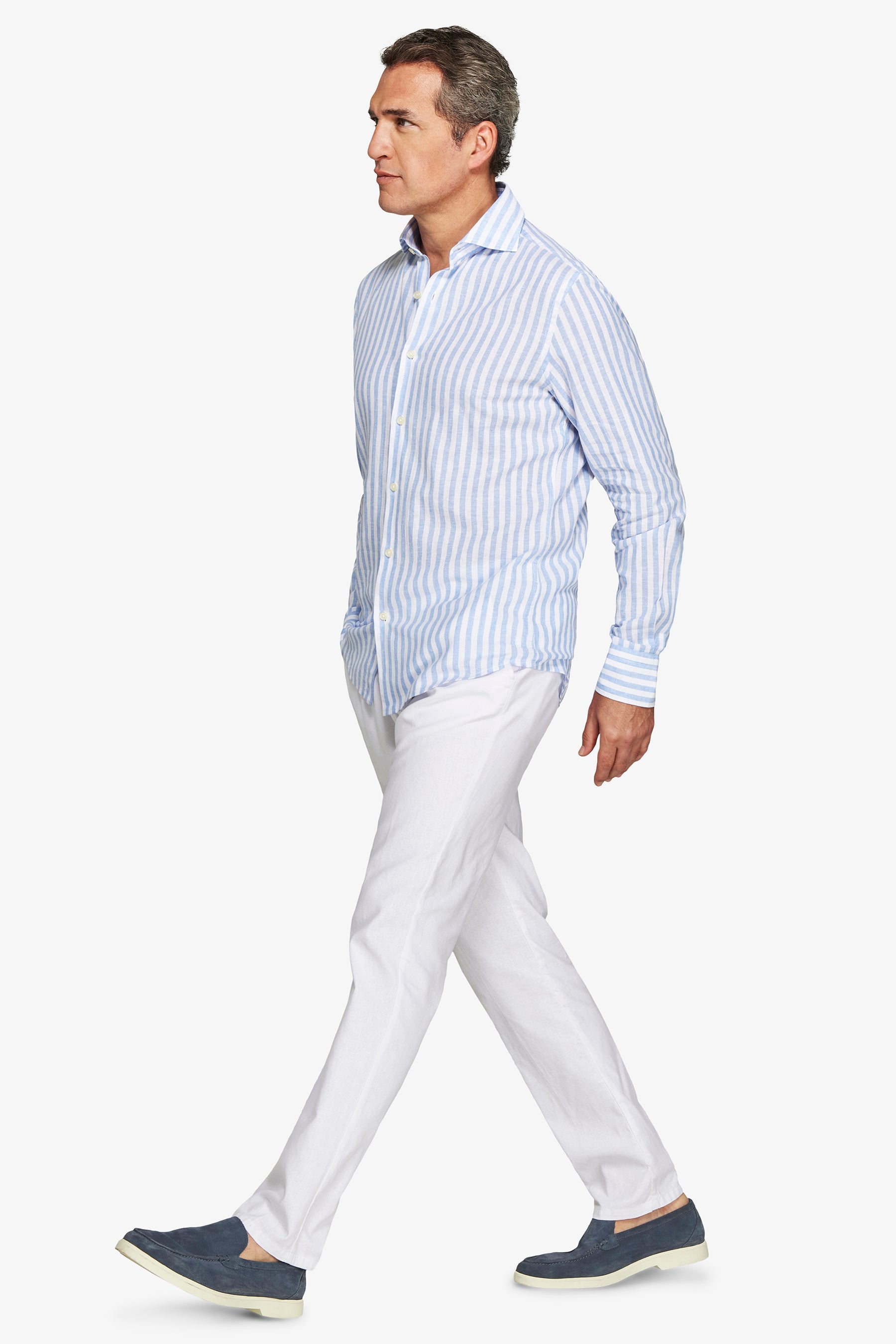 Camicia misto lino a righe celeste-Dan John