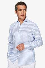 Camicia misto lino a righe celeste-Dan John
