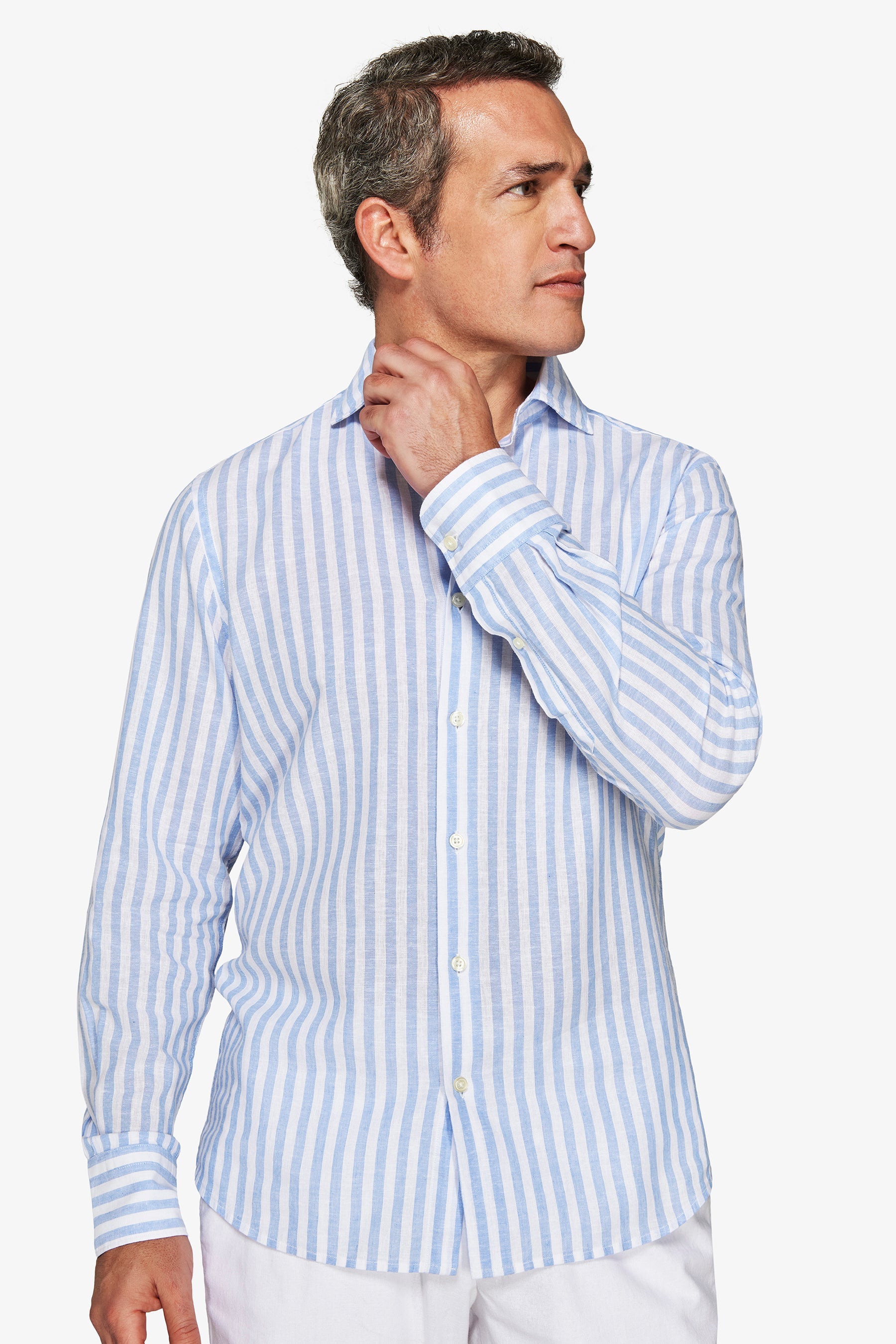 Camicia misto lino a righe celeste-Dan John