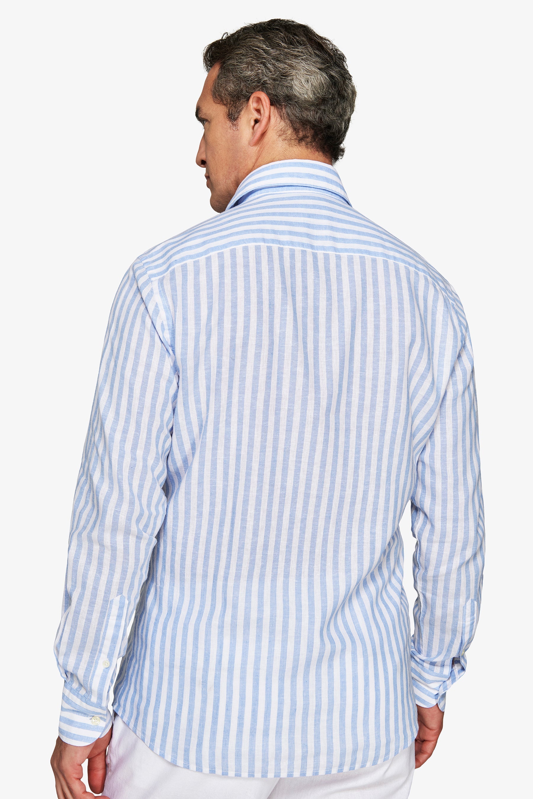 Camicia misto lino a righe celeste-Dan John