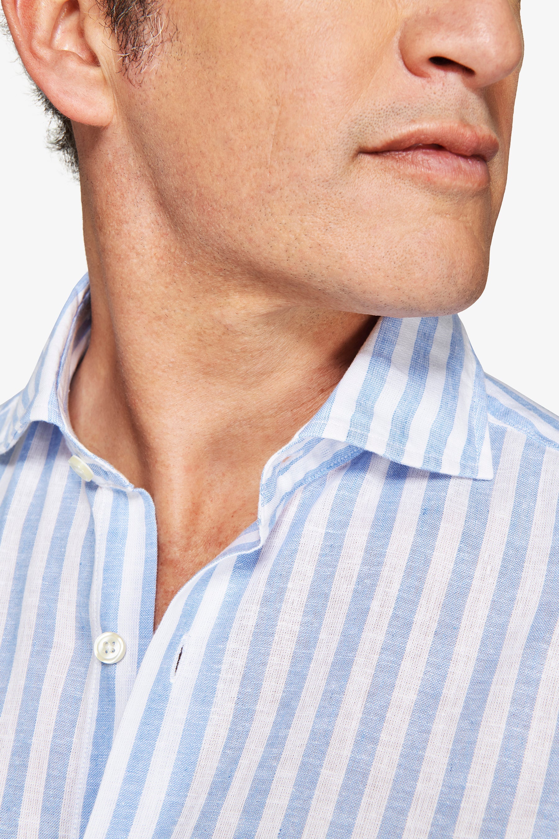Camicia misto lino a righe celeste-Dan John