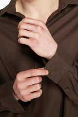 "Volume" dark brown linen blend chesterfield shirt