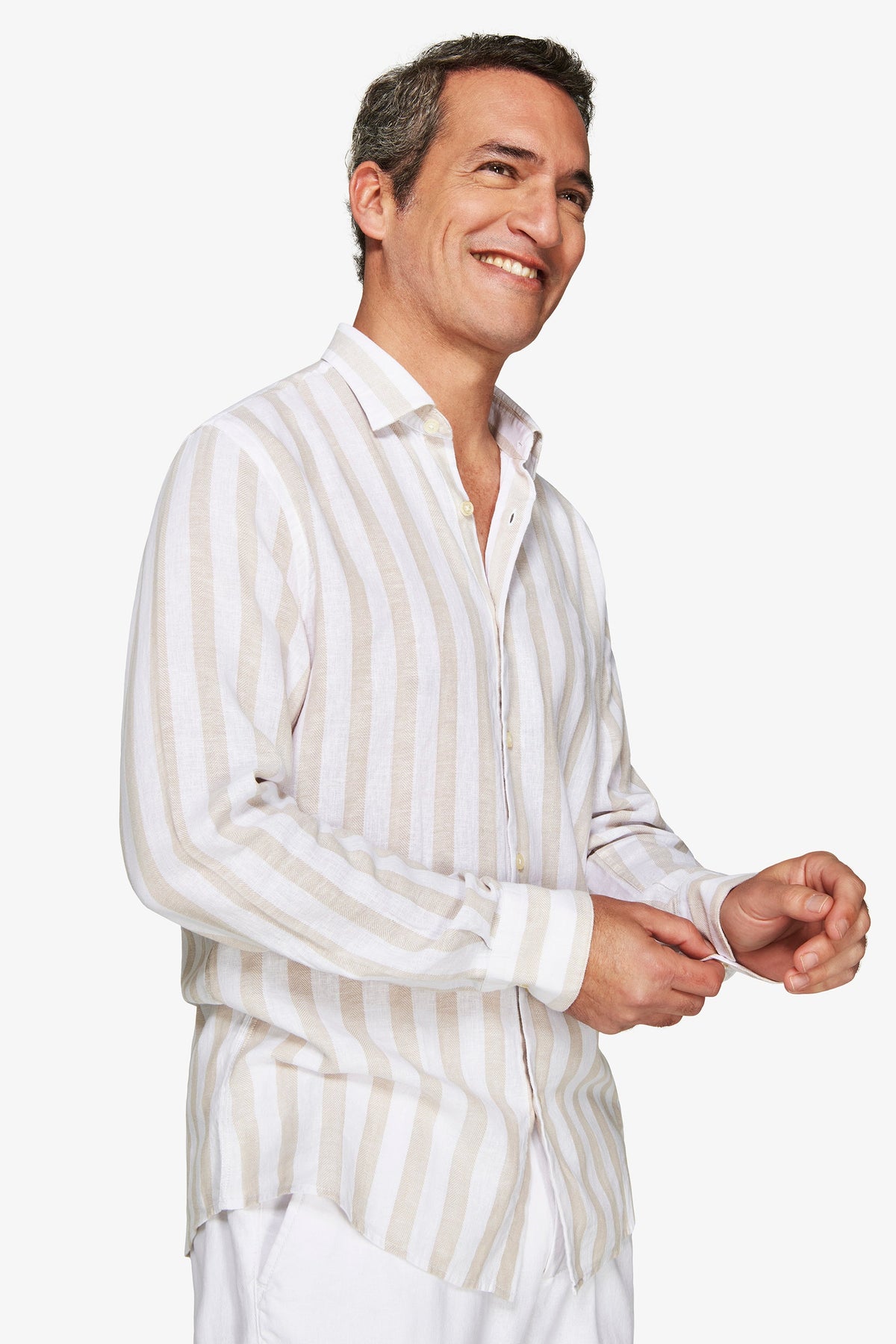 Sand Herringbone Linen Blend Shirt