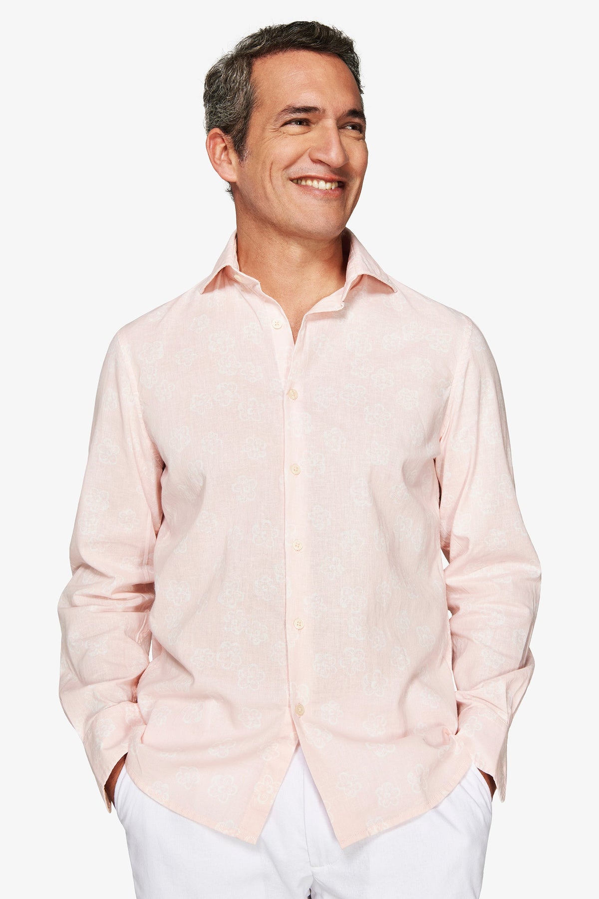 Linen blend shirt with pink flower print
