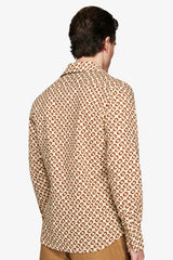Linen blend shirt with tobacco circle print