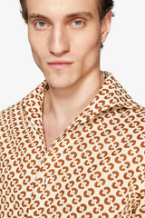 Linen blend shirt with tobacco circle print