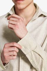 Tobacco micro pattern linen blend shirt