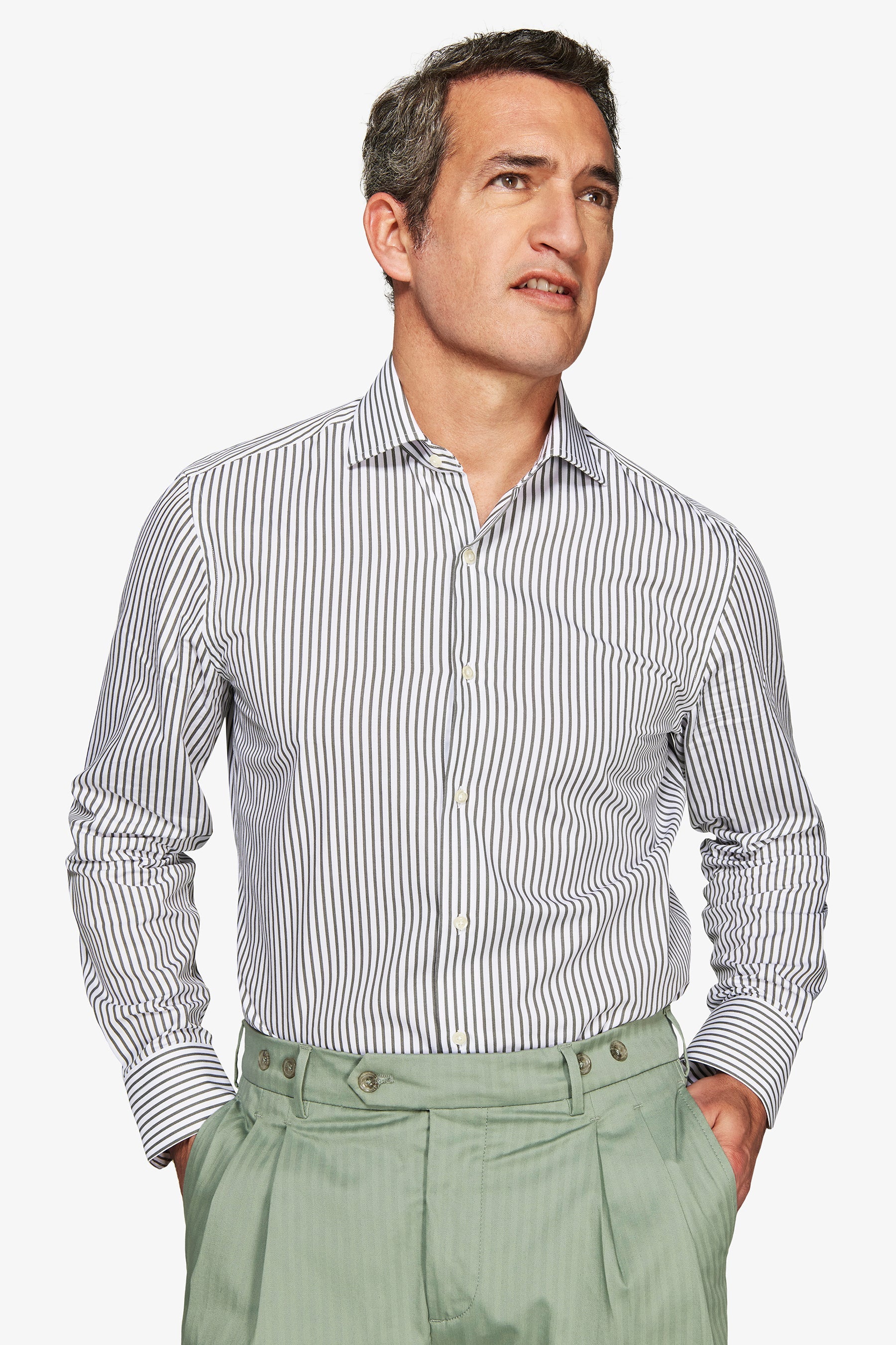 Camicia a righe fine verde-Dan John