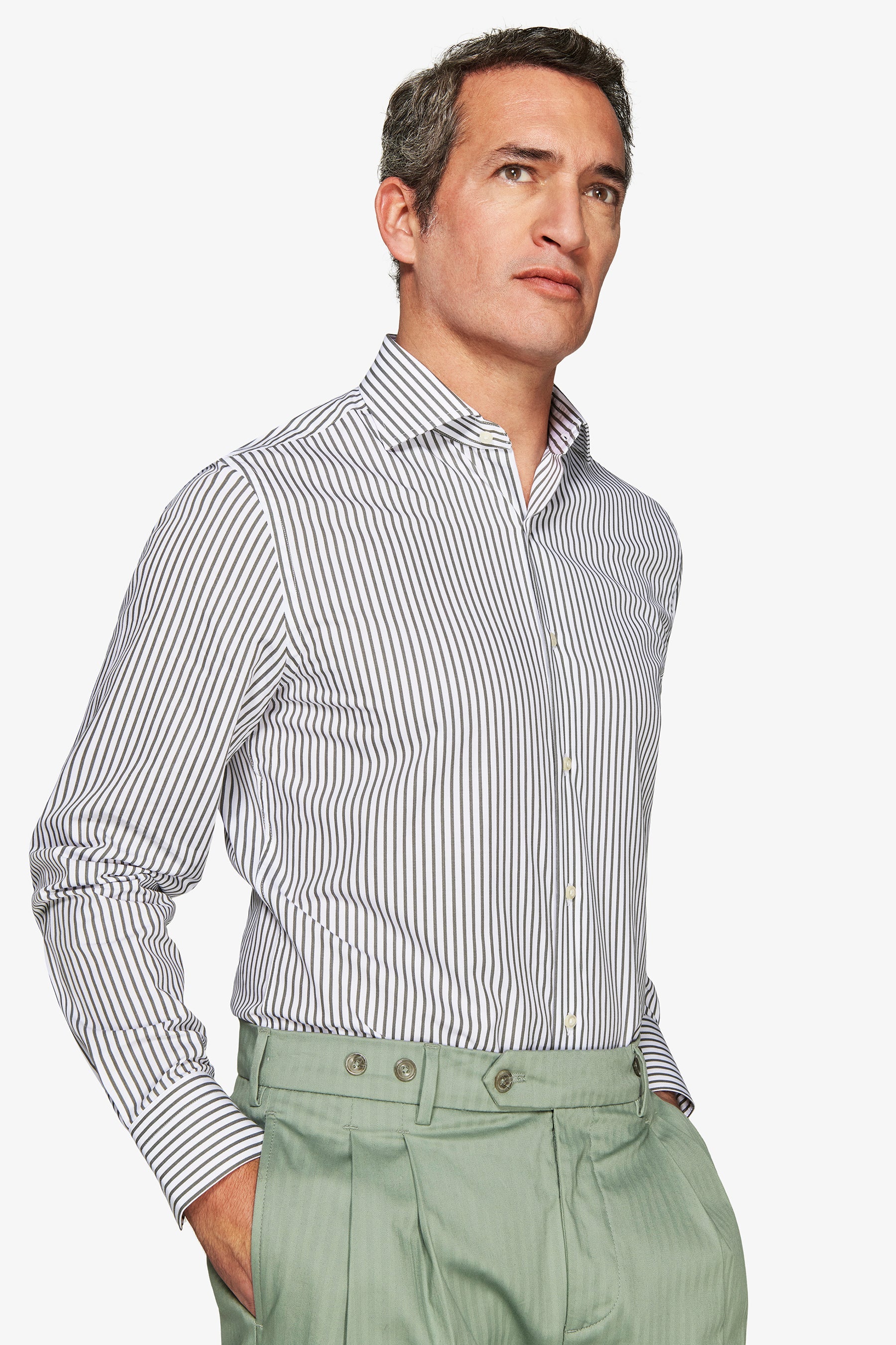 Camicia a righe fine verde-Dan John