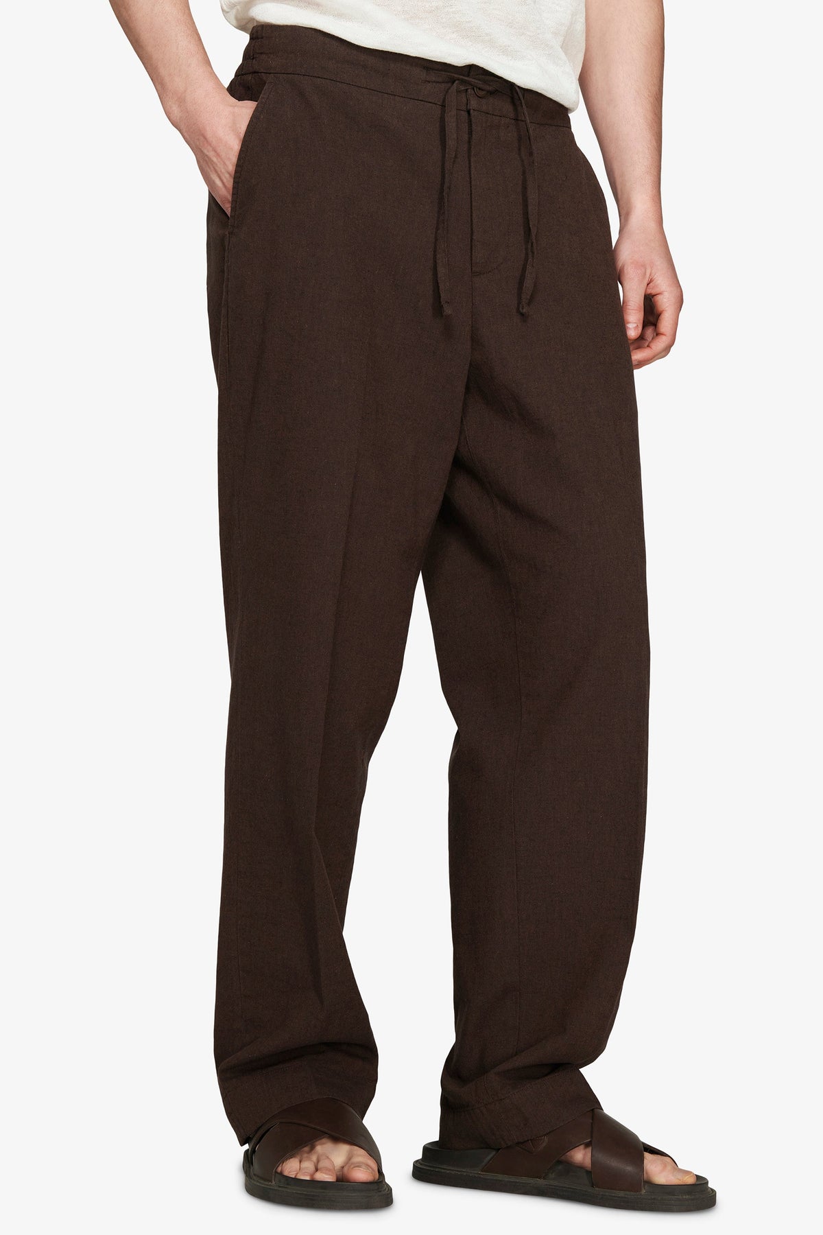 Brown linen blend trousers "Volume"