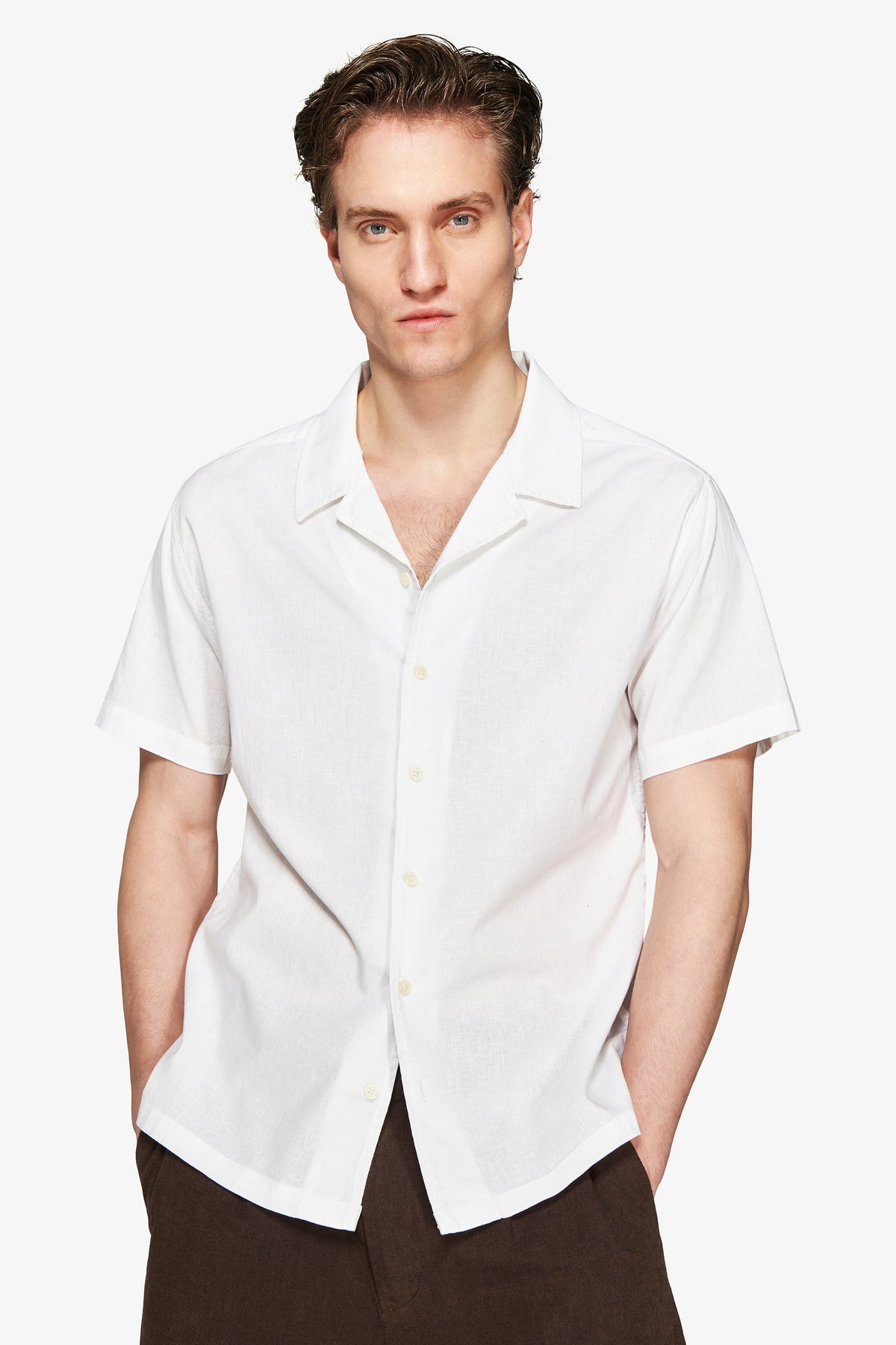 White Hawaiian Linen Blend Shirt "Volume"