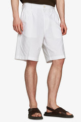White linen blend "Volume" Bermuda shorts