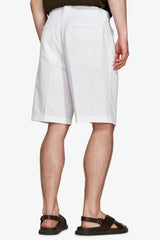 White linen blend "Volume" Bermuda shorts