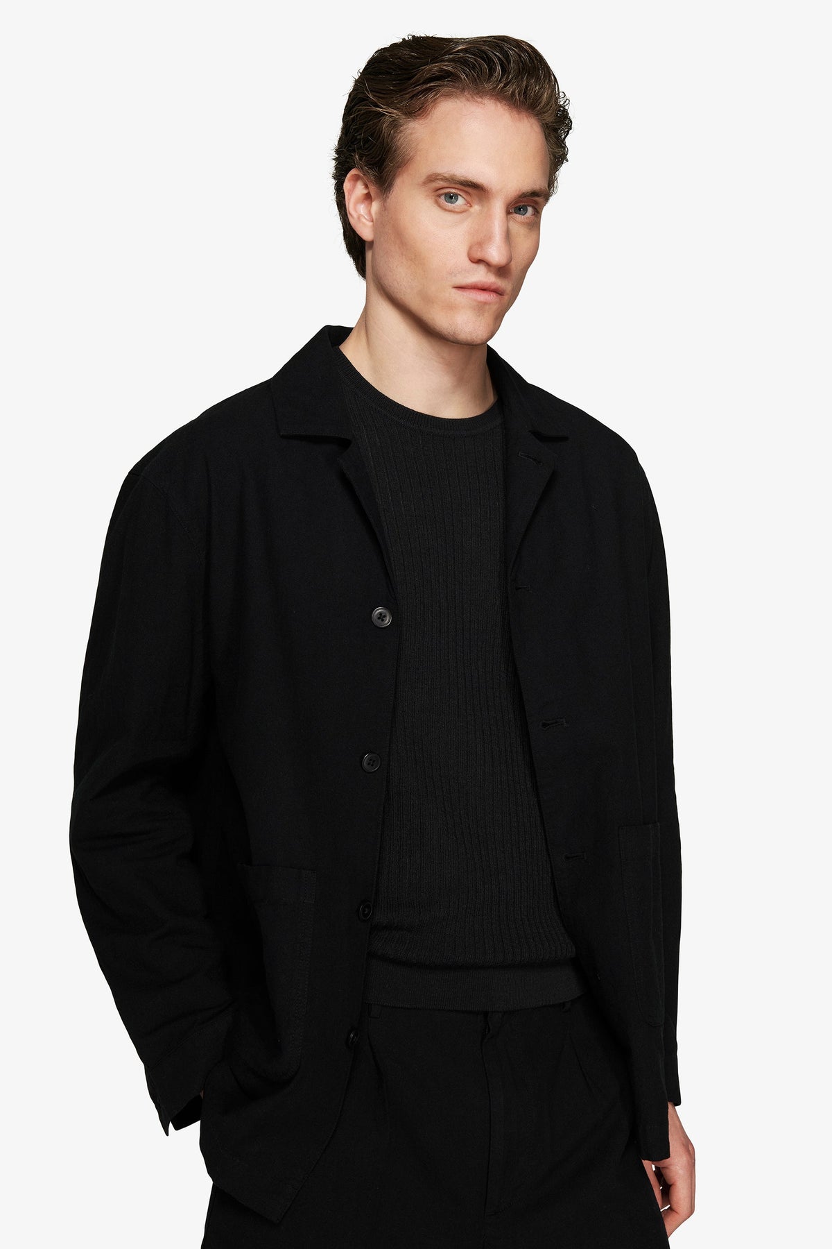 Black linen blend overshirt "Volume"