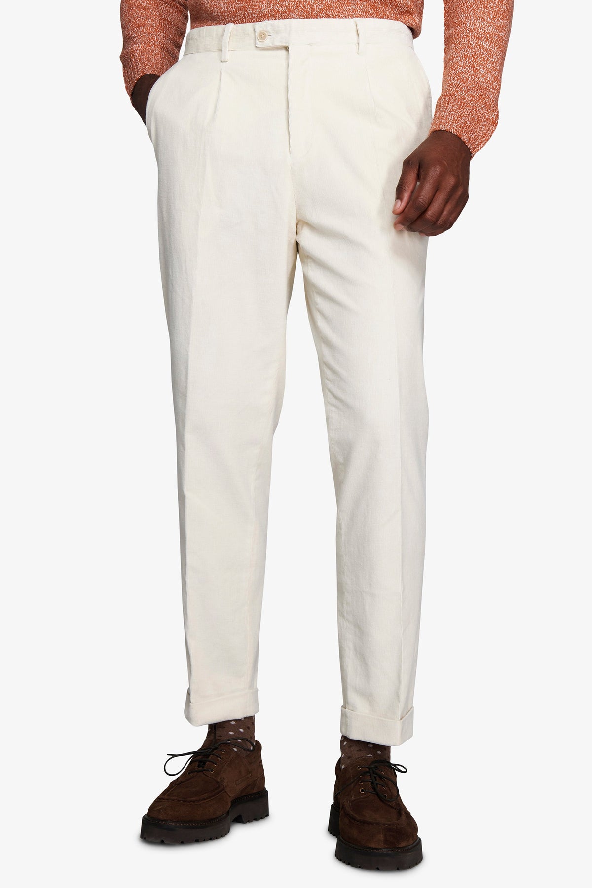 Pantaloni in velluto duemila righe panna-Dan John