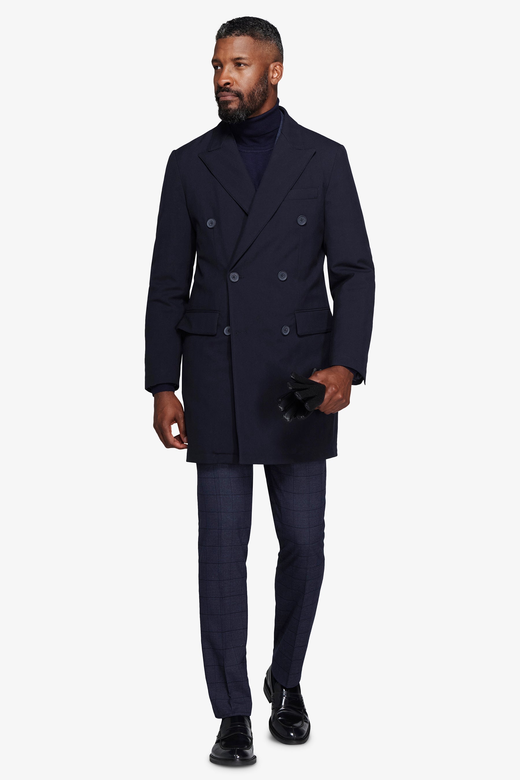 Cappotto doppiopetto Herringbone blu-Dan John