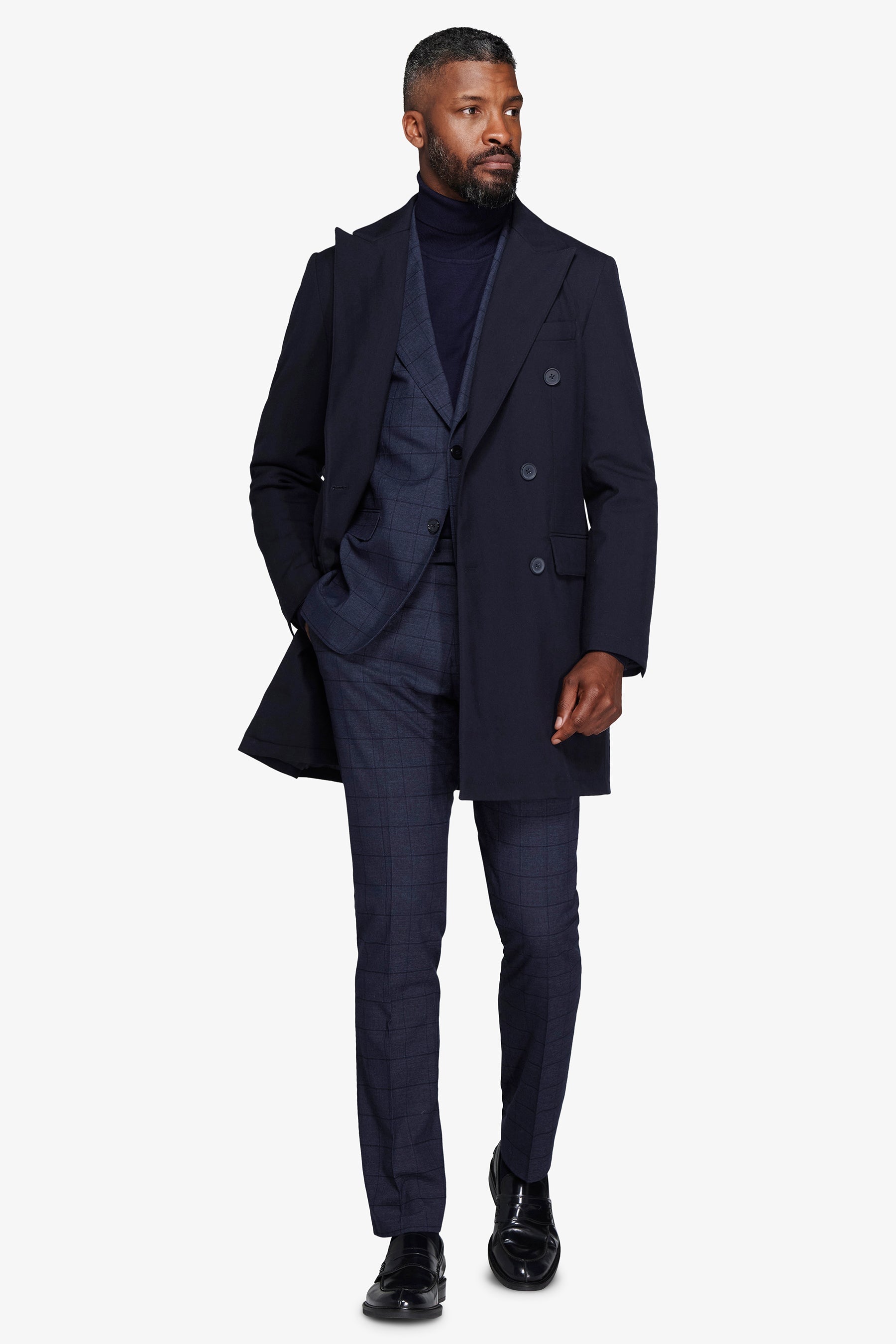 Cappotto doppiopetto Herringbone blu-Dan John