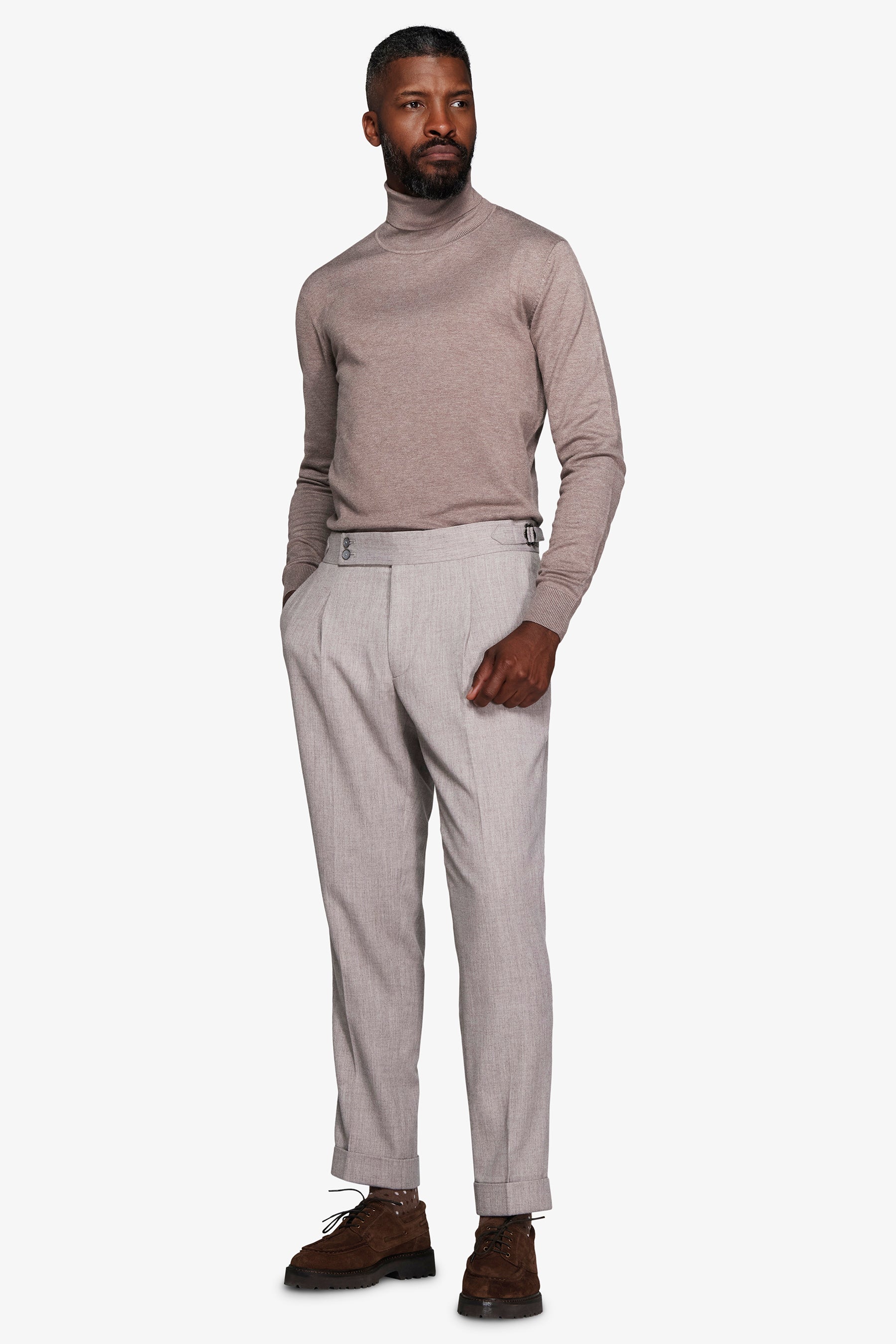 Pantaloni effetto flanella tortora-Dan John