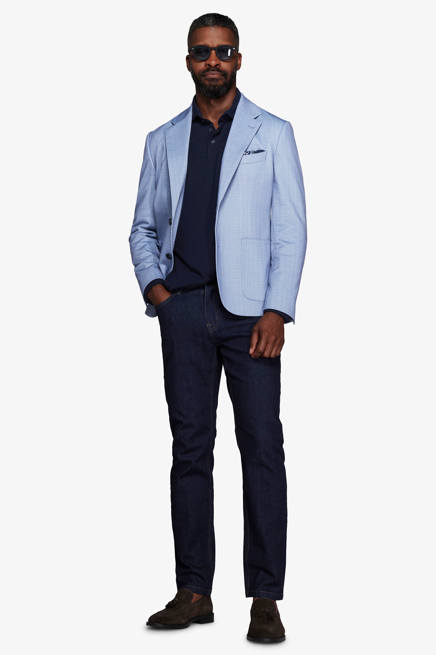 Giacca jersey Herringbone celeste-Dan John