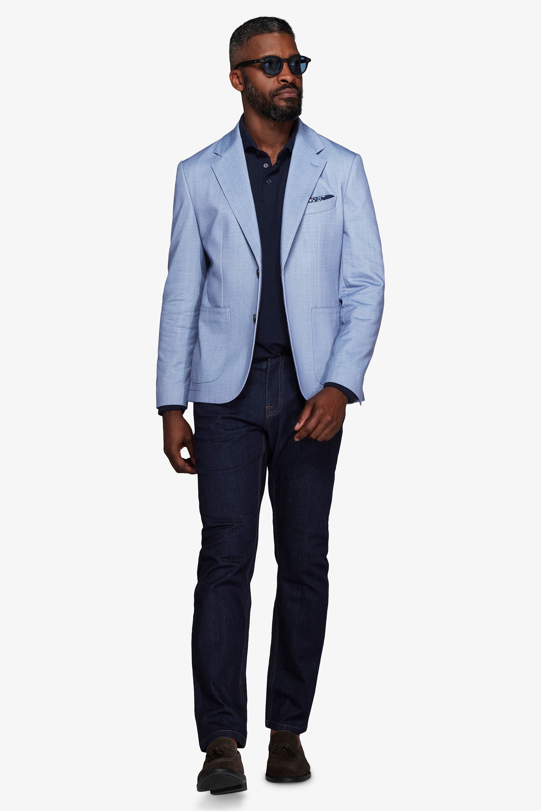Giacca jersey Herringbone celeste-Dan John