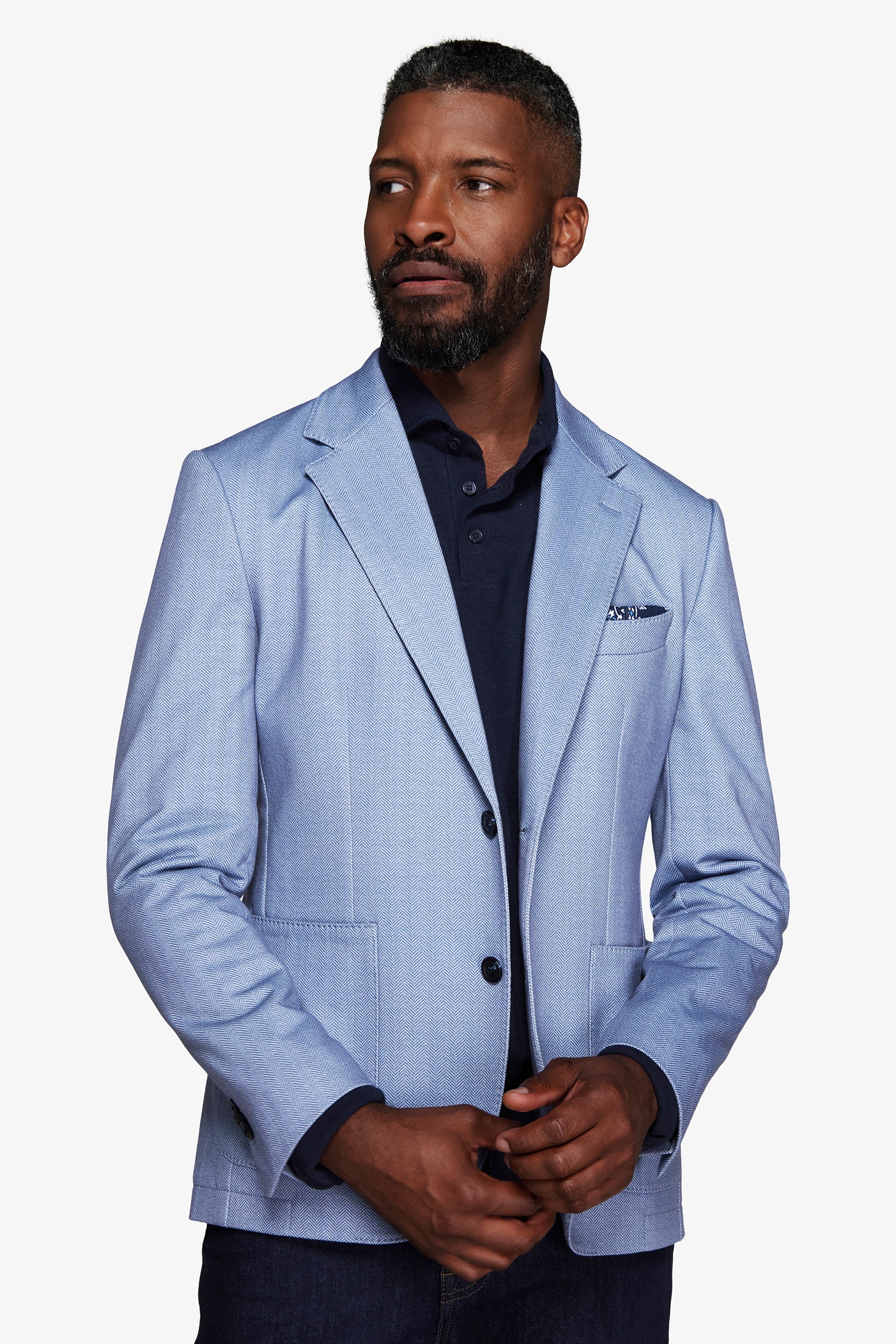 Giacca jersey Herringbone celeste-Dan John