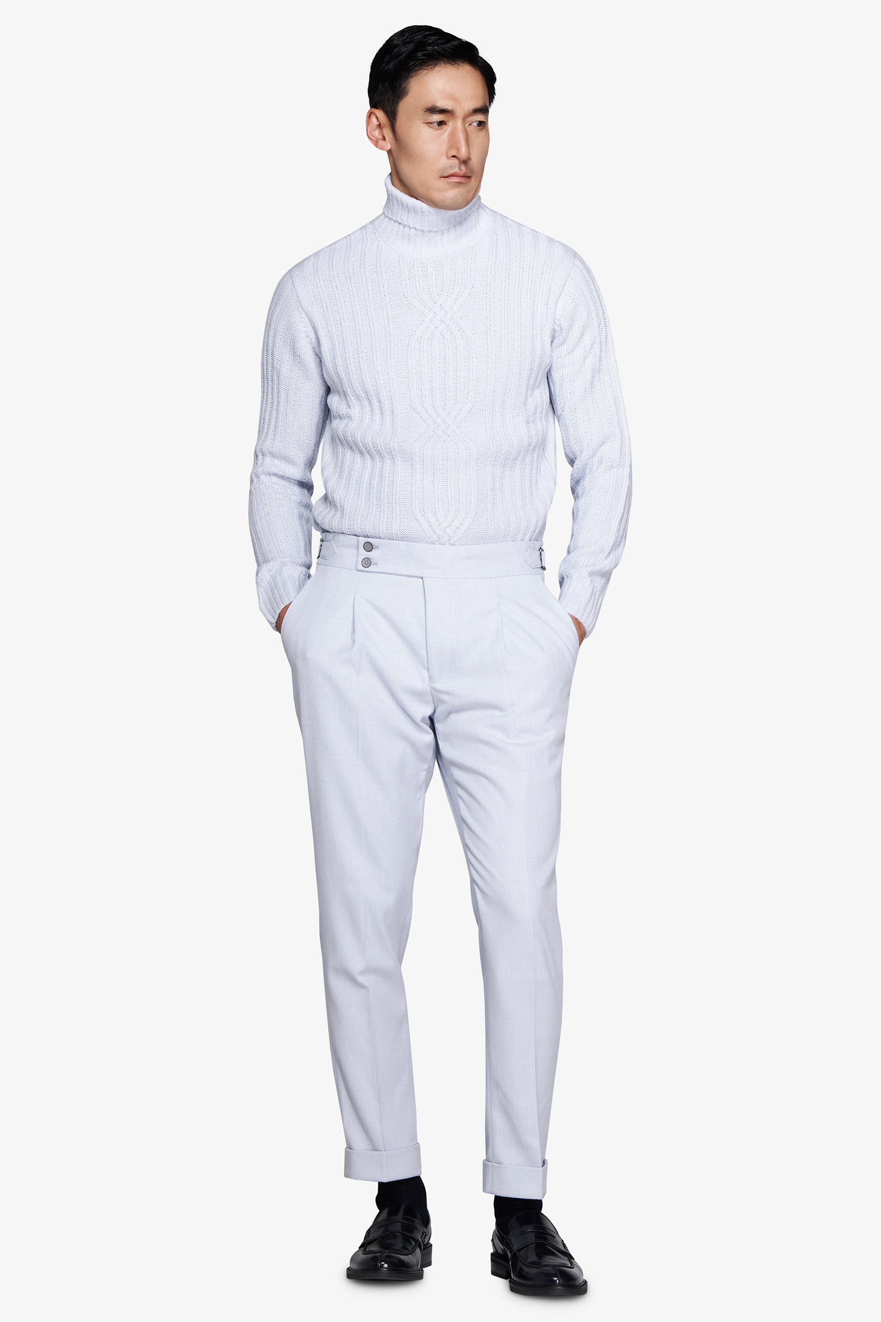 Pantaloni effetto flanella celeste-Dan John