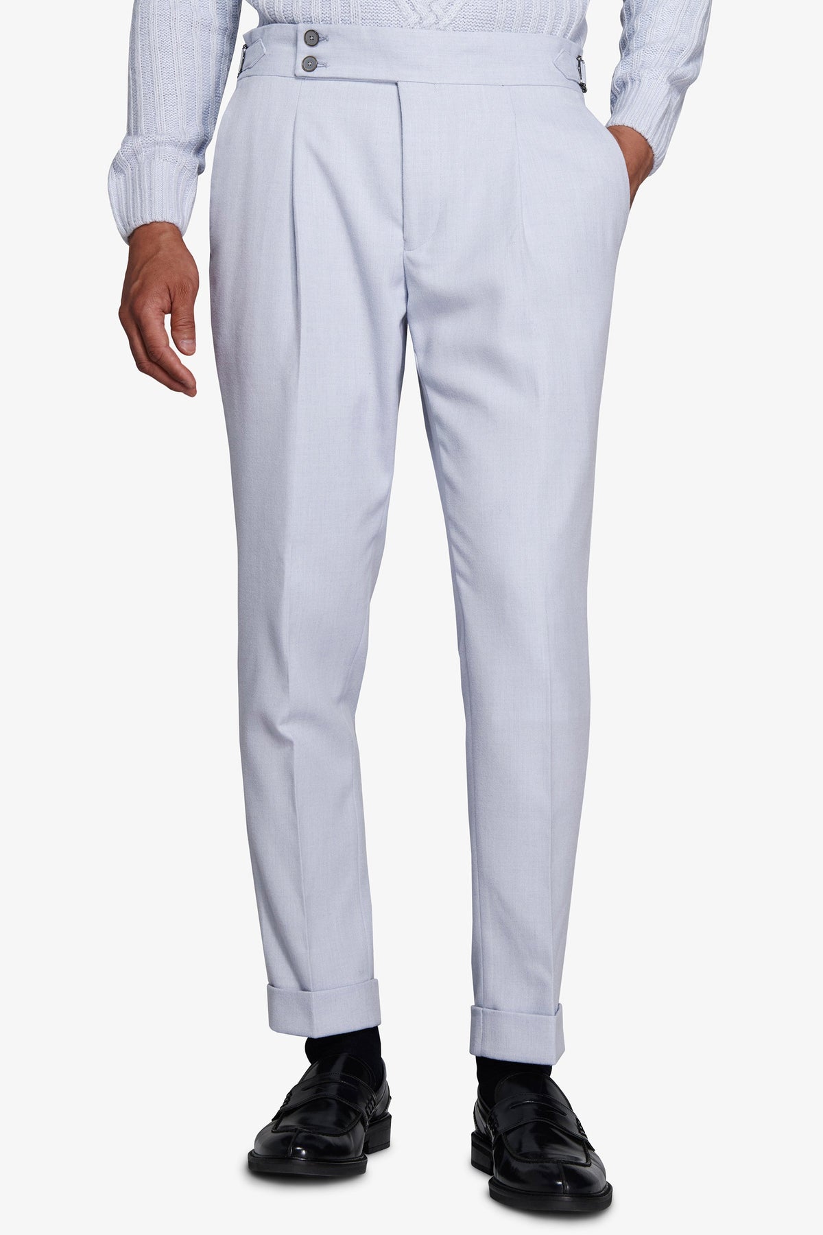 Pantaloni effetto flanella celeste-Dan John