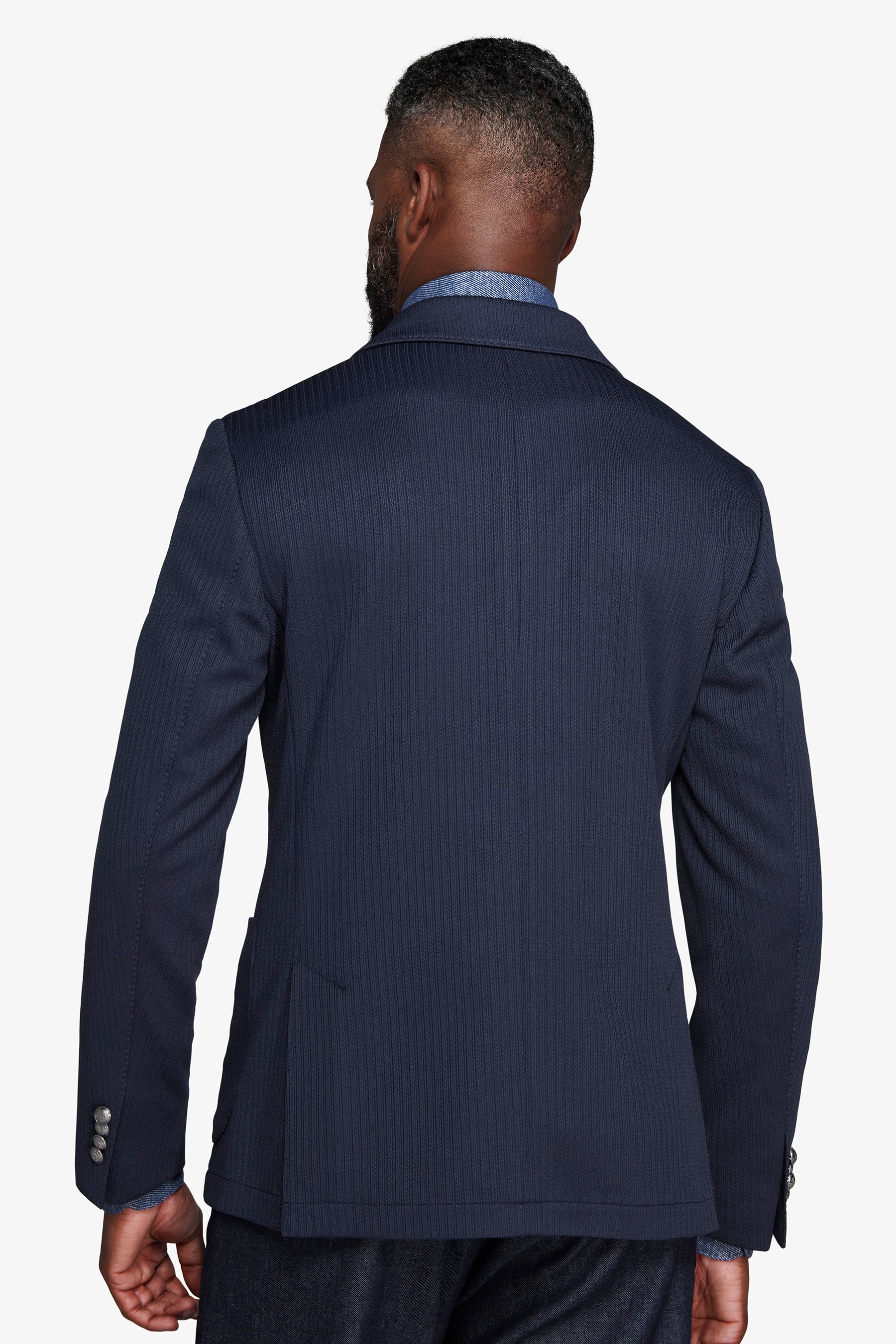 Giacca doppiopetto jersey operato blu-Dan John