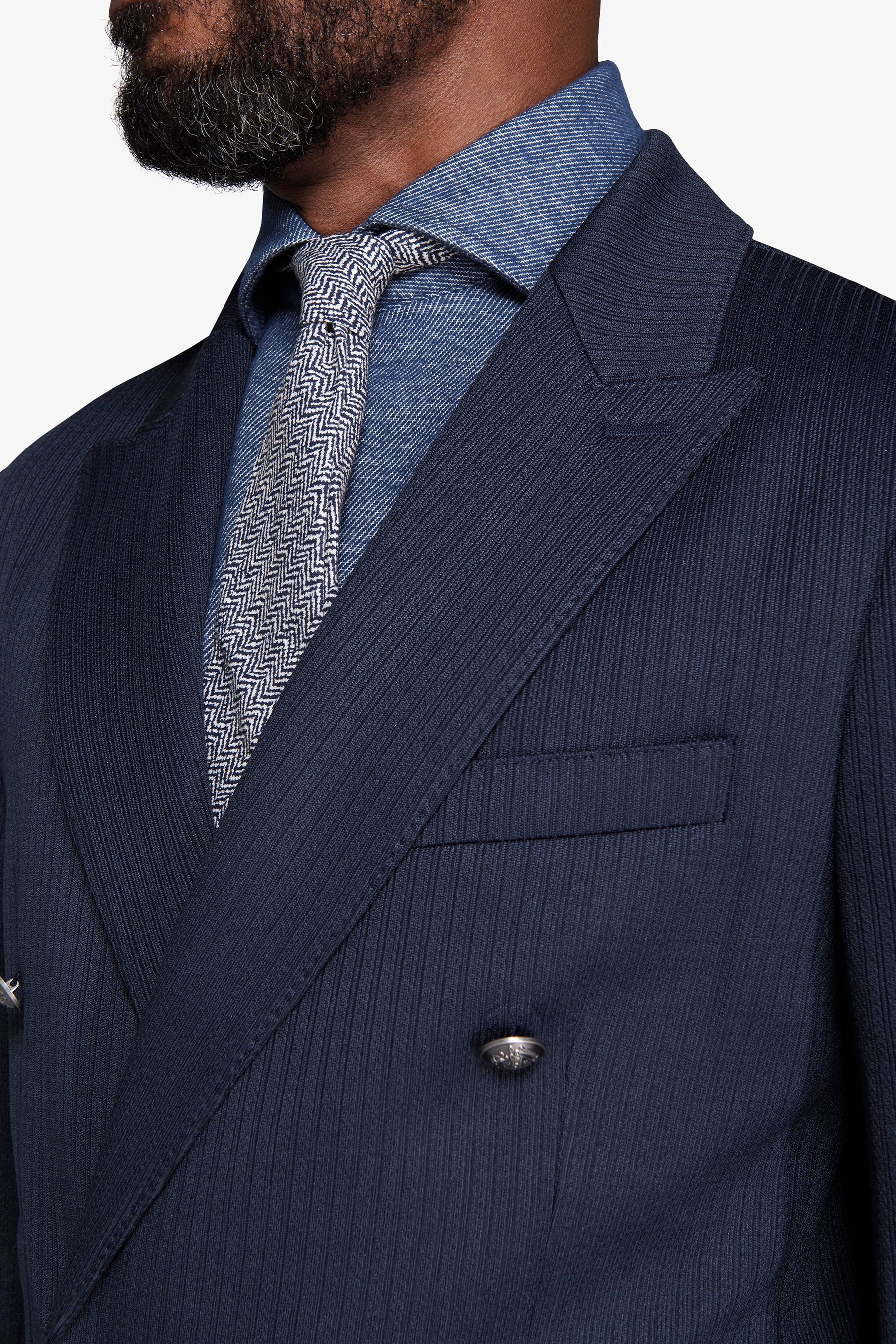 Giacca doppiopetto jersey operato blu-Dan John
