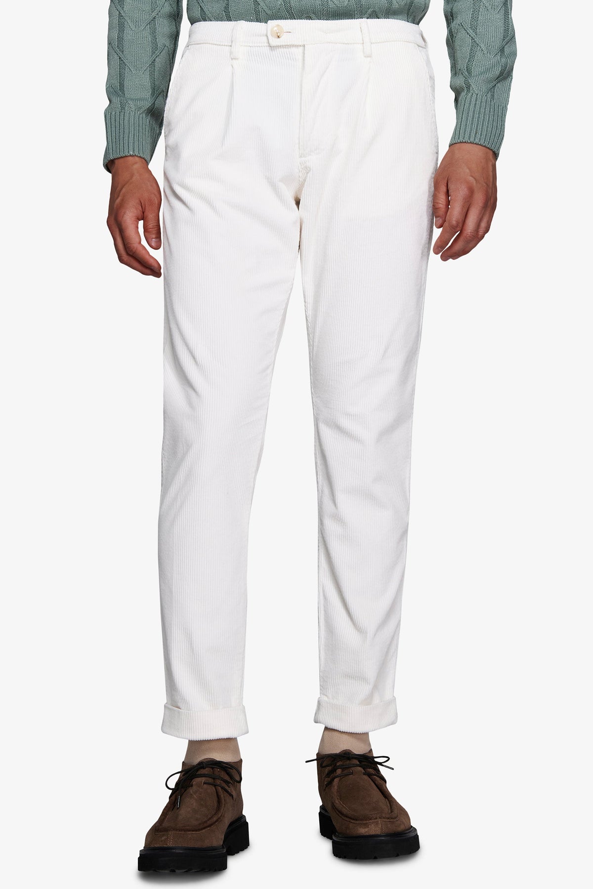 Pantaloni velluto millerighe panna-Dan John