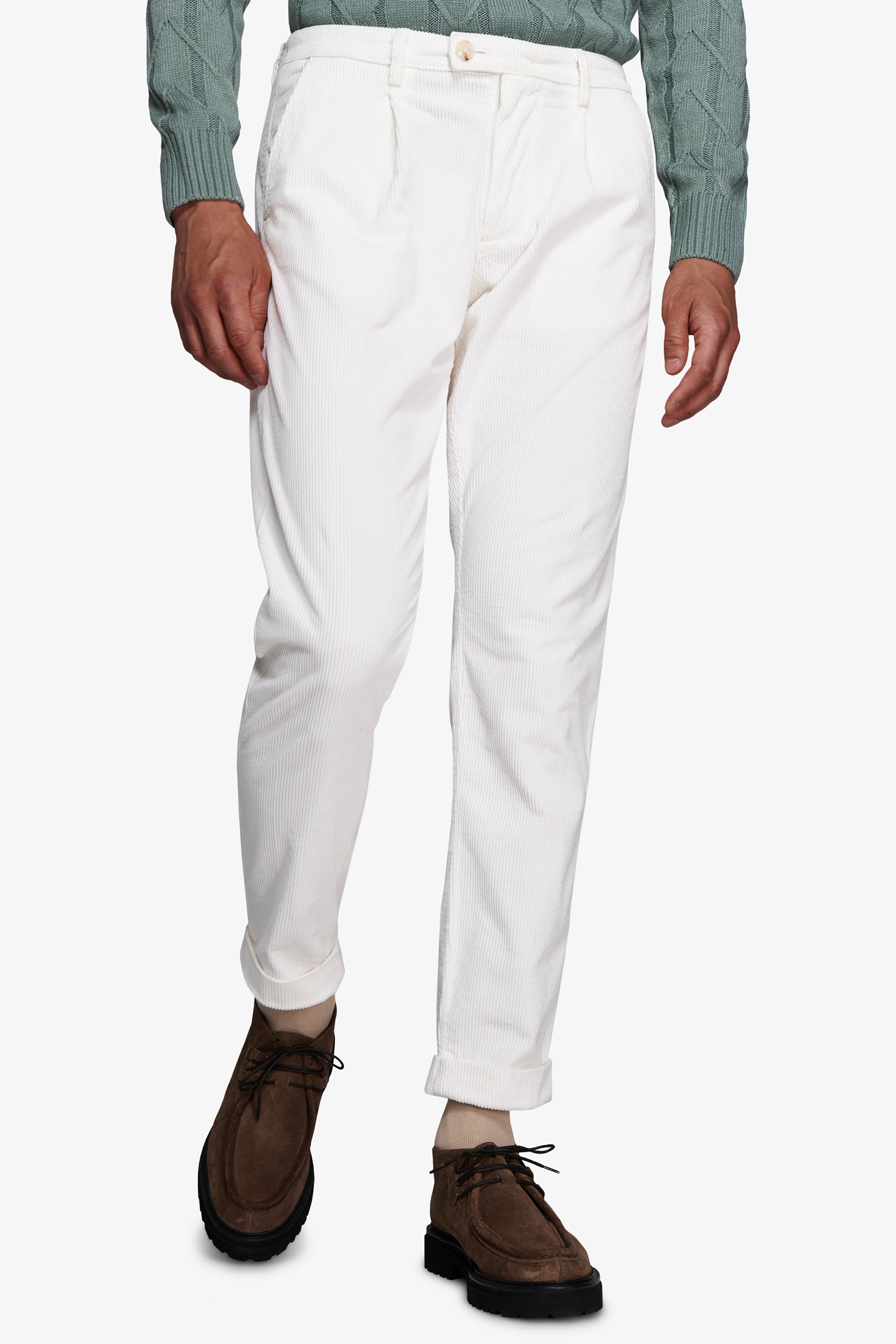 Pantaloni velluto millerighe panna-Dan John