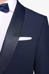 Blue shawl lapel tuxedo suit