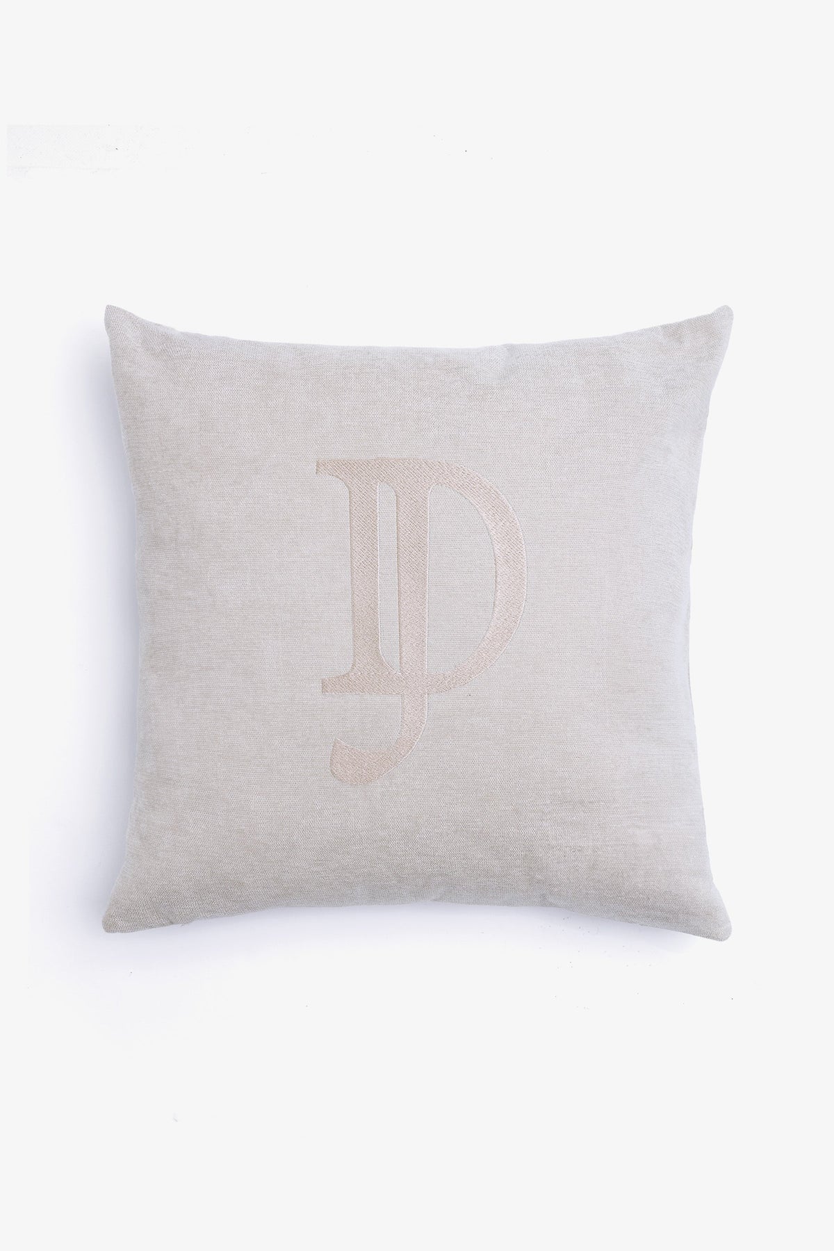 Medium cushion with large beige embroidery