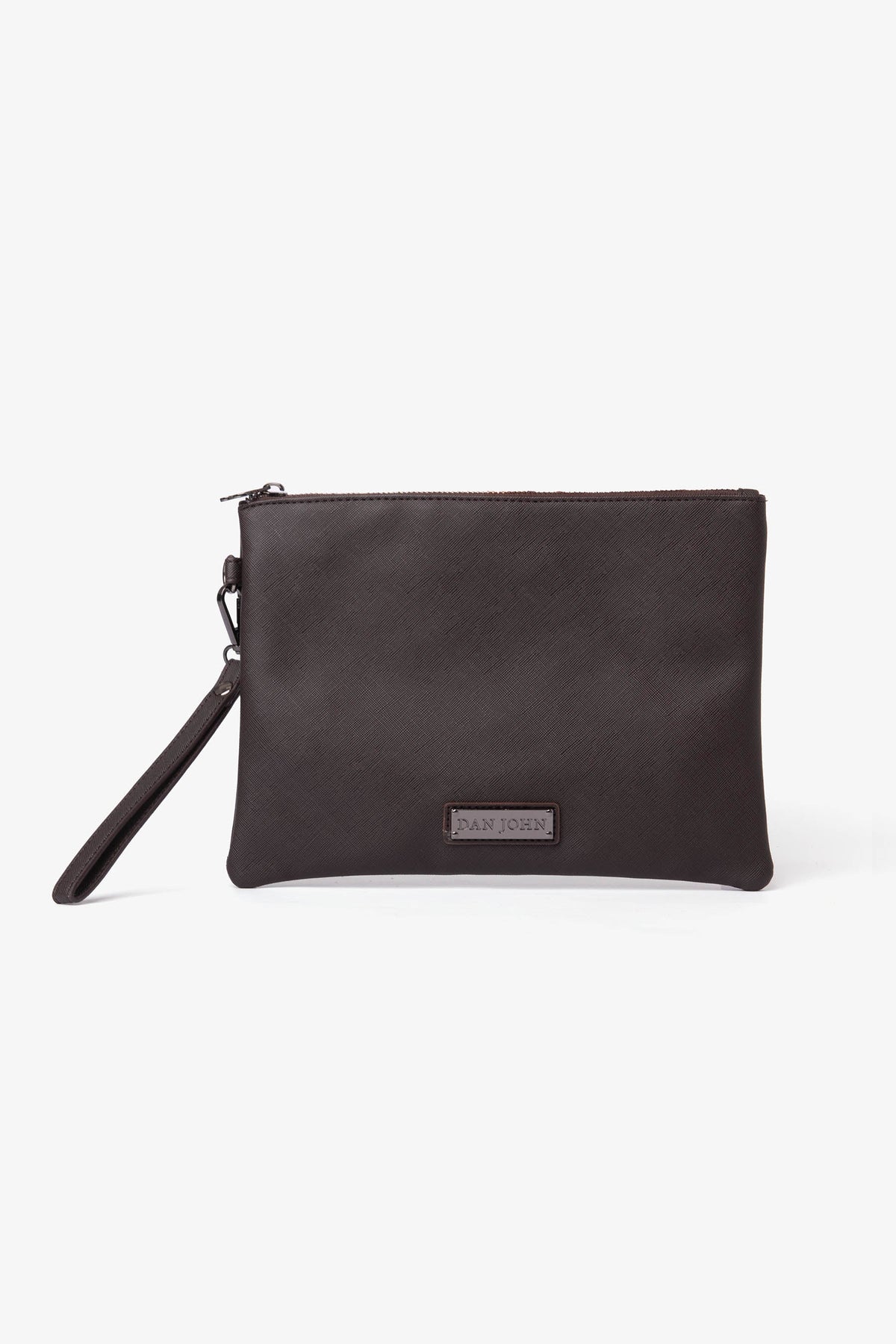 Clutch bag in dark saffiano eco-leather