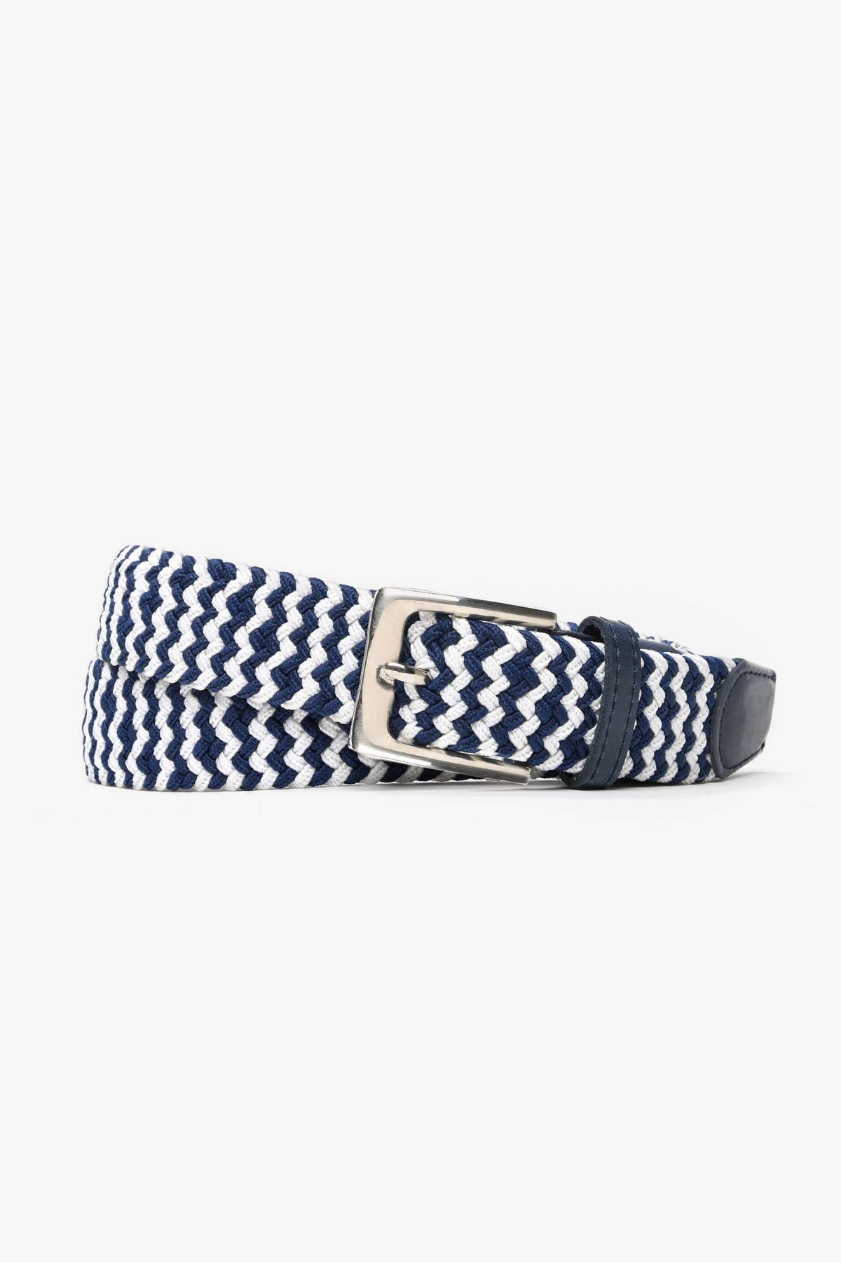 Elastic sports belt with two-tone white/blue weave