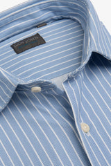 Camicia a righe stretch celeste slim-Dan John