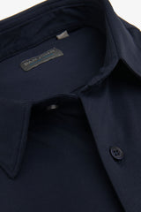 Camicia in micro armatura stretch blu slim-Dan John
